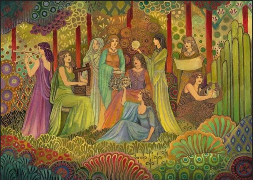 nine muses art deco graphic