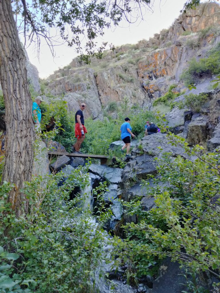 waterfall hikers
