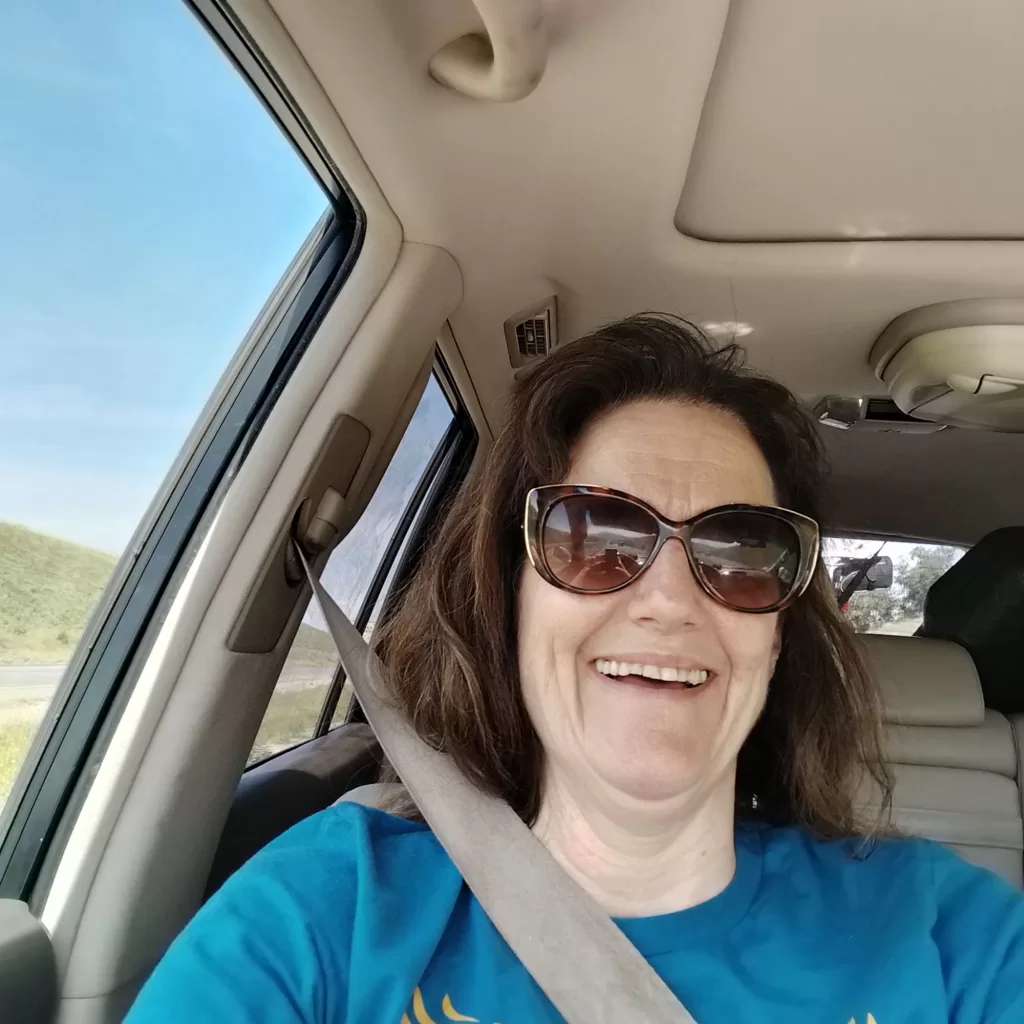 laughing while driving across central california
