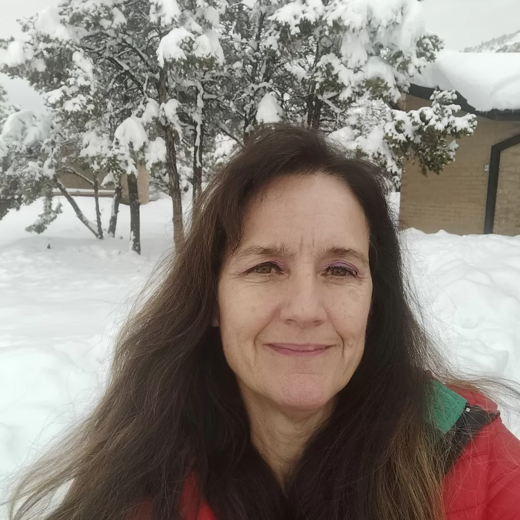 woman at snowy rest area